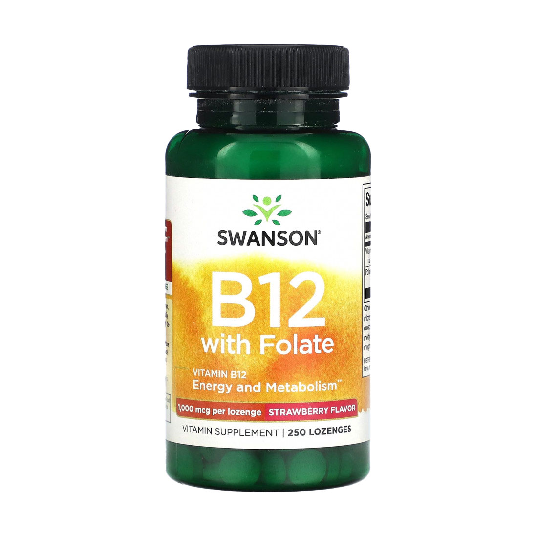 Вітамін В12 із фолієвою кислотою Swanson Vitamin B12 With Folate зі смаком полуниці, 1000 мгк, 250 льодяників